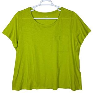 Eileen Fisher Slubby Jersey Pocket Tee Organic Cotton Womens 1X Lime Green Chic